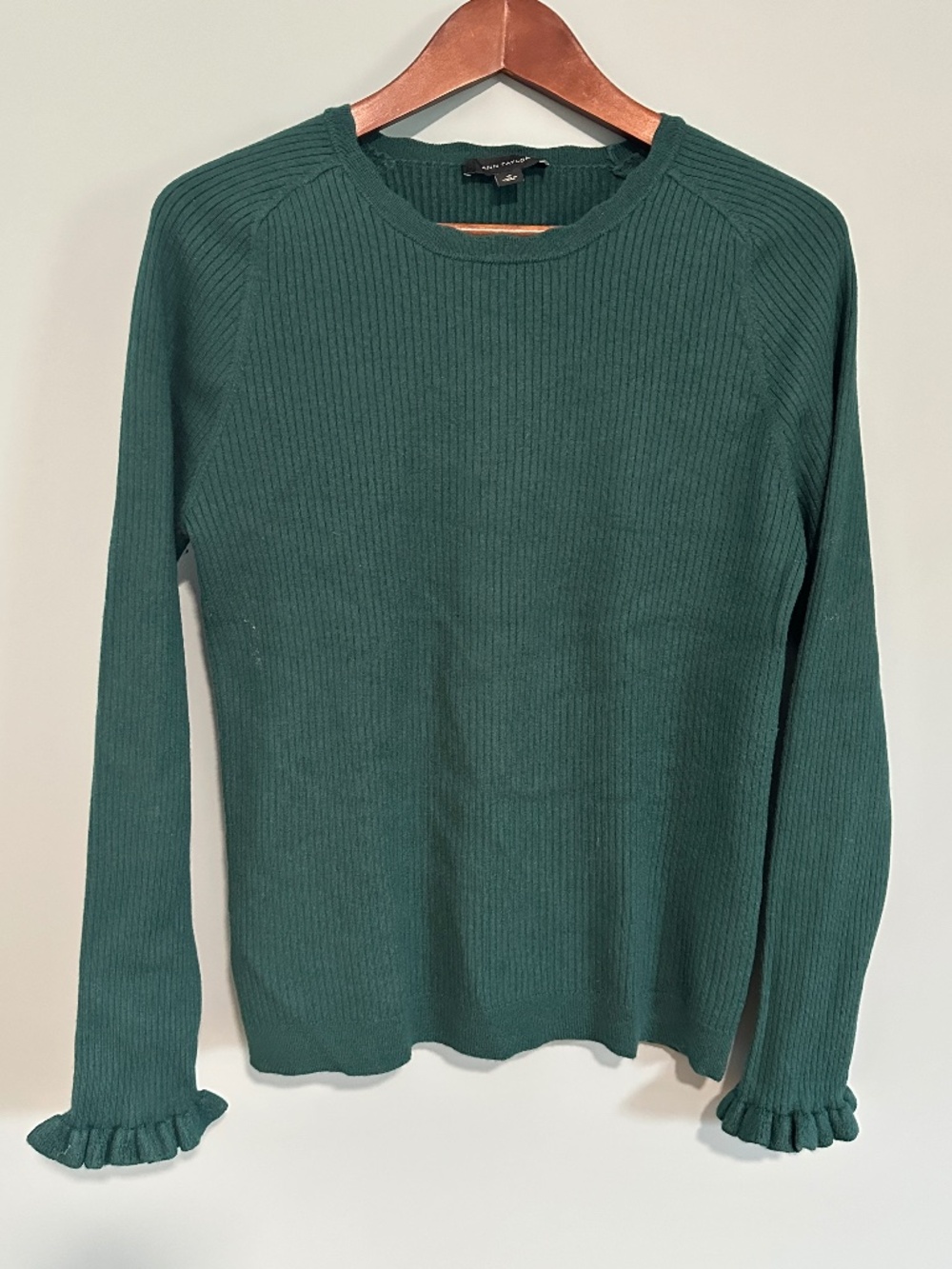 Ann Taylor Ribbed Crewneck Sweater, dark green, size XL